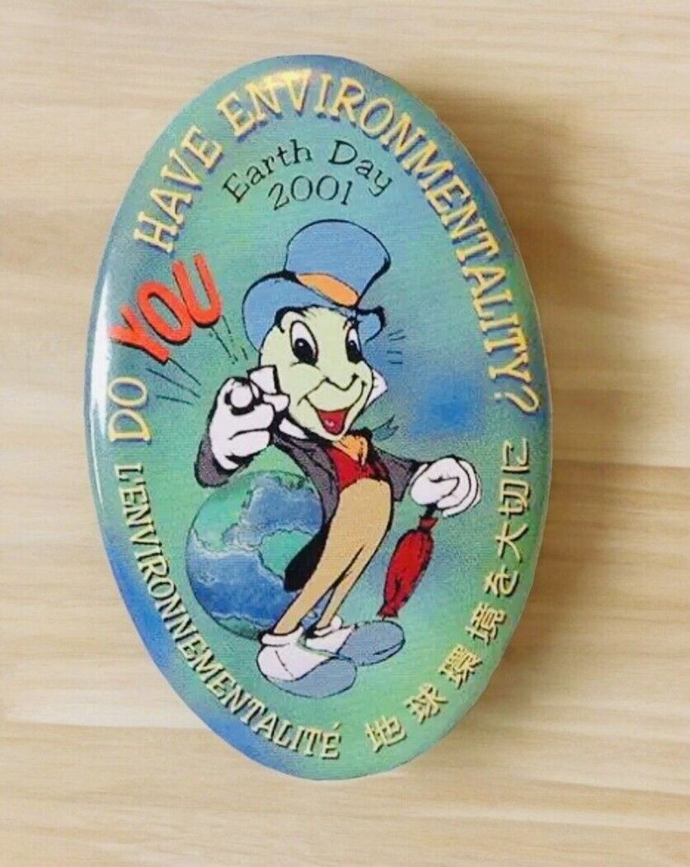 New Disney 2001 Earth Day Imagineer Jiminy Cricket Environmentality Pin Button